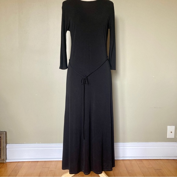 BABATON Aritzia Black Midi Dress with Tie - Picture 2 of 7